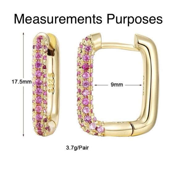 CZ Zircon Fuchsia - Silver Pleated Pavé Hoop Earrings - - Picture 2 of 3